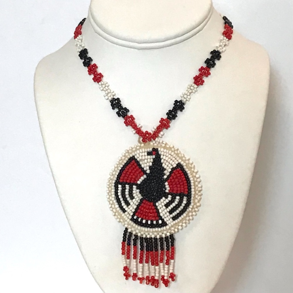 Vintage Hand Beaded Thunderbird Necklace
